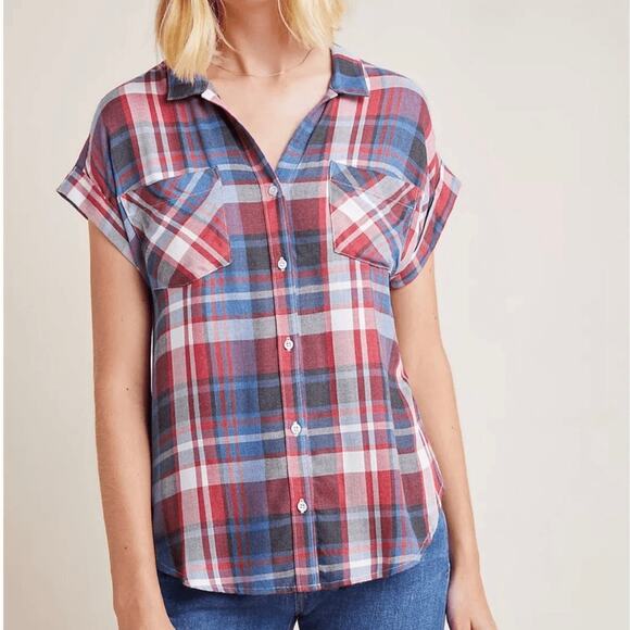 cloth & stone Tops - Anthropologie Cloth & Stone Red White & Blue Plaid Button Up Top Medium Shirt